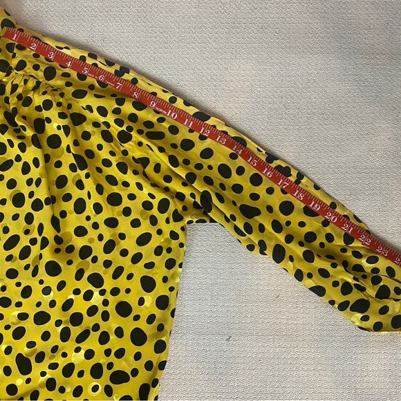 VINTAGE The Very Thing! 80s 90s Yellow & Black Polkadot Silk Blouse - Picture 10 of 11